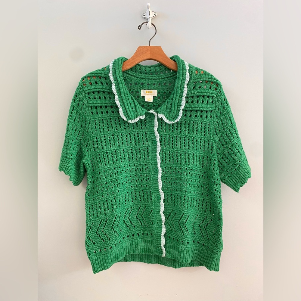 Anthropologie Maeve Kelly Green Knit Polo Cardigan